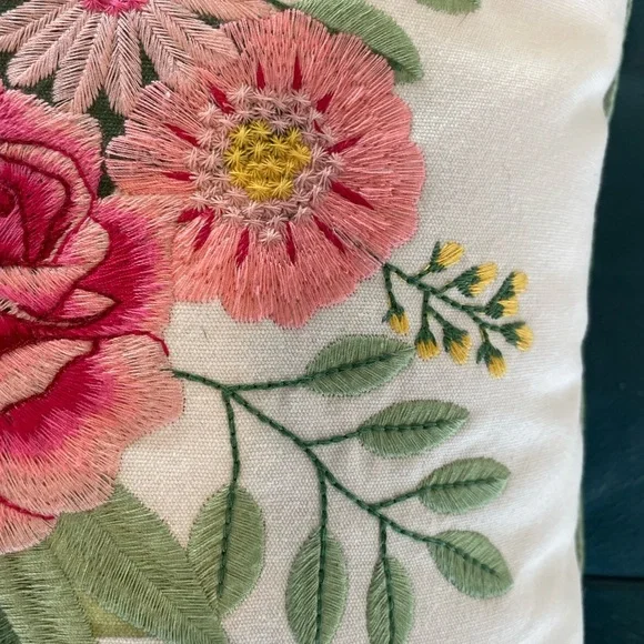 Embroidered Floral Bicycle Accent Pillow 16x16 - Picture 2 of 4